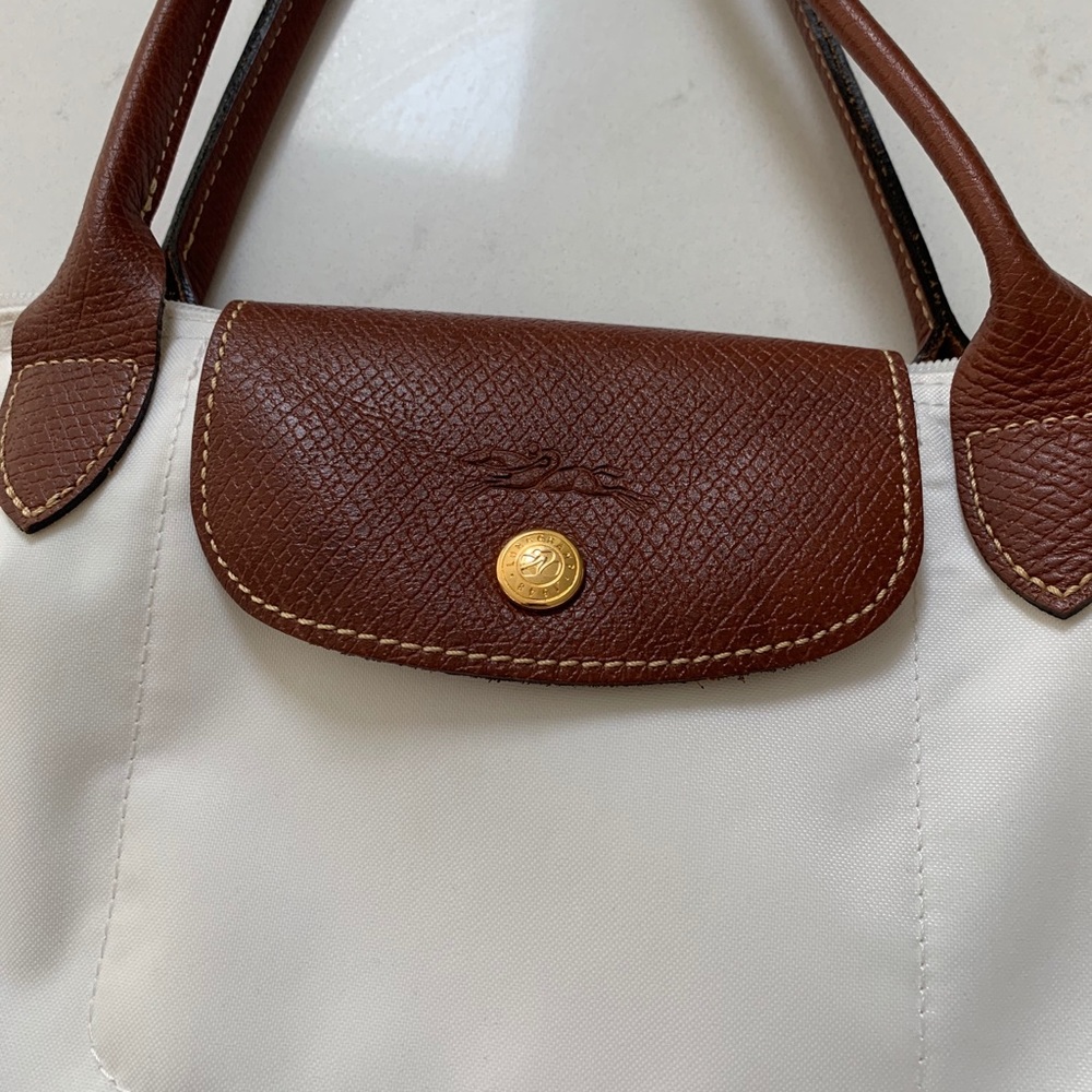 White Longchamp small Le pliage shoulder tote